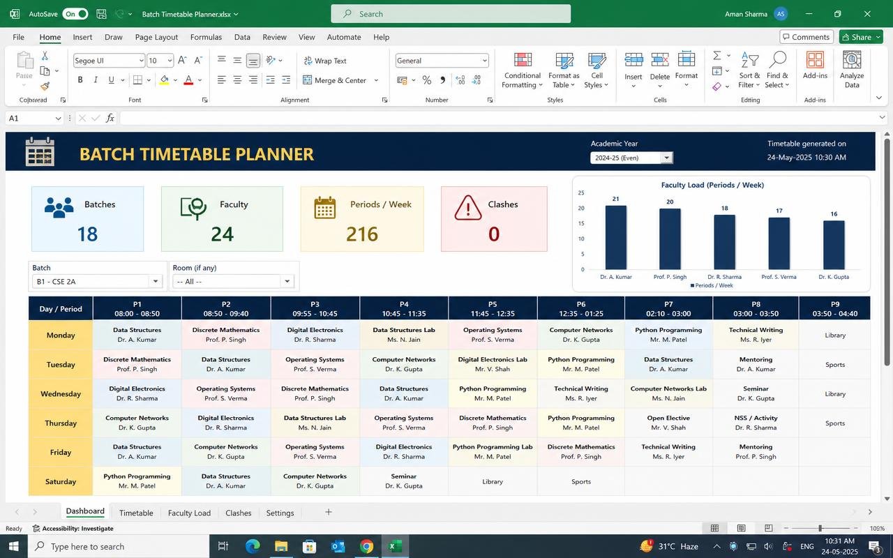 Batch Timetable Planner — ready-made spreadsheet dashboard preview